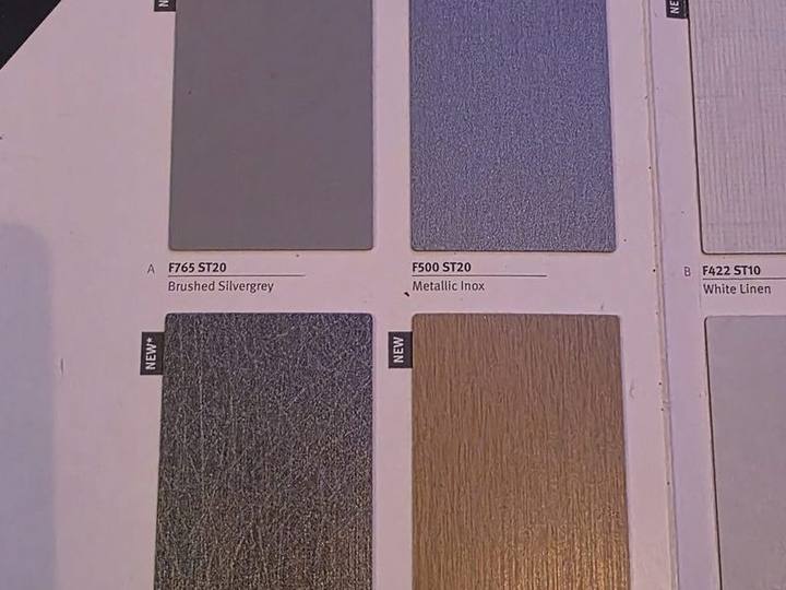 Egger premium furniture board samples in metallic, linen and stone finishes